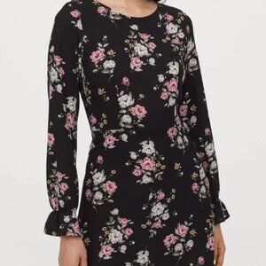 H&M Divided Black Floral long sleeve Romantic Coastal Preppy Chic Dress Women 6
